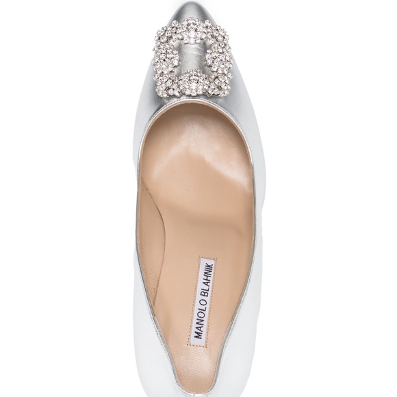 Manolo Blahnik Hangisi 90mm Silver Leather Crystal Buckle Pumps Size 41 - Picture 12 of 13